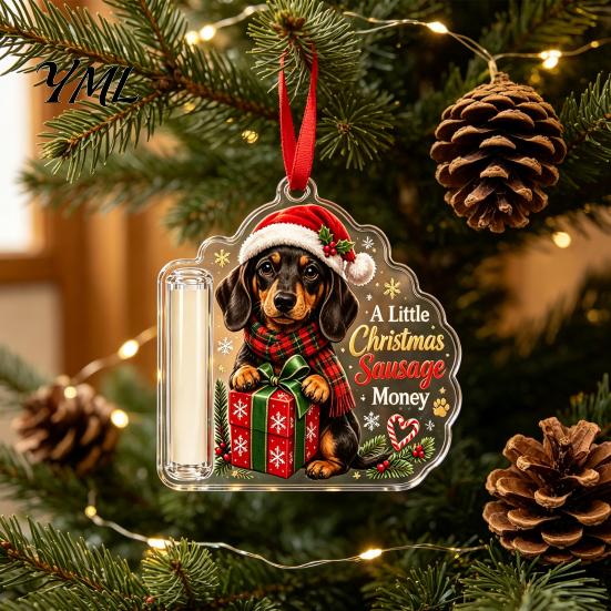 Money Clip for Christmas Tree Cash Gift Holder Ornament, Cute Dog Clear Acrylic Gift, Xmas Hanging Decoration Holiday Party Supplies Favors