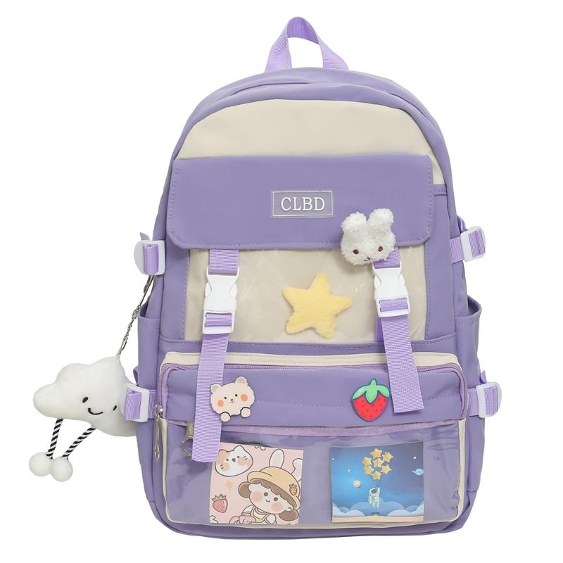 Large Capacity Students' Book Bag Color Contrast Schoolbag Girls Campus Lightweight Backpack
