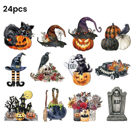 Halloween Wood Ornament For Tree Vintage Hanging Decoration Pumpkin Witch Black Cat