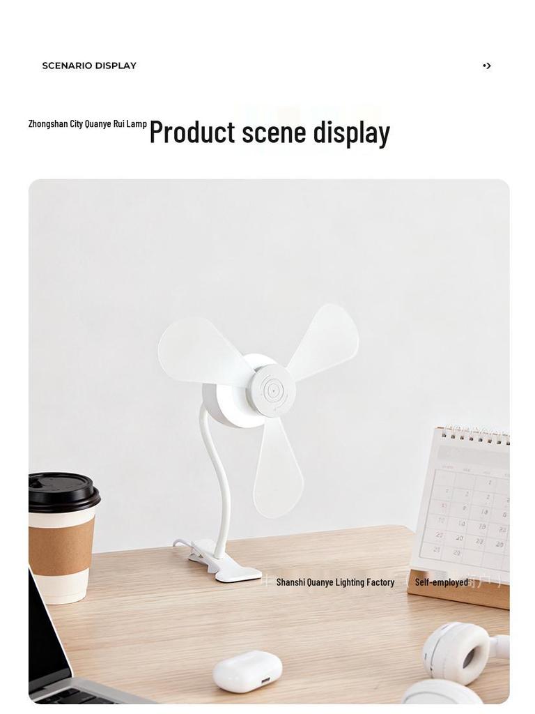 Universal Clip-On Desk Fan with LED Light, Wide Voltage, Multiple Plug Options, 1.2m Cable