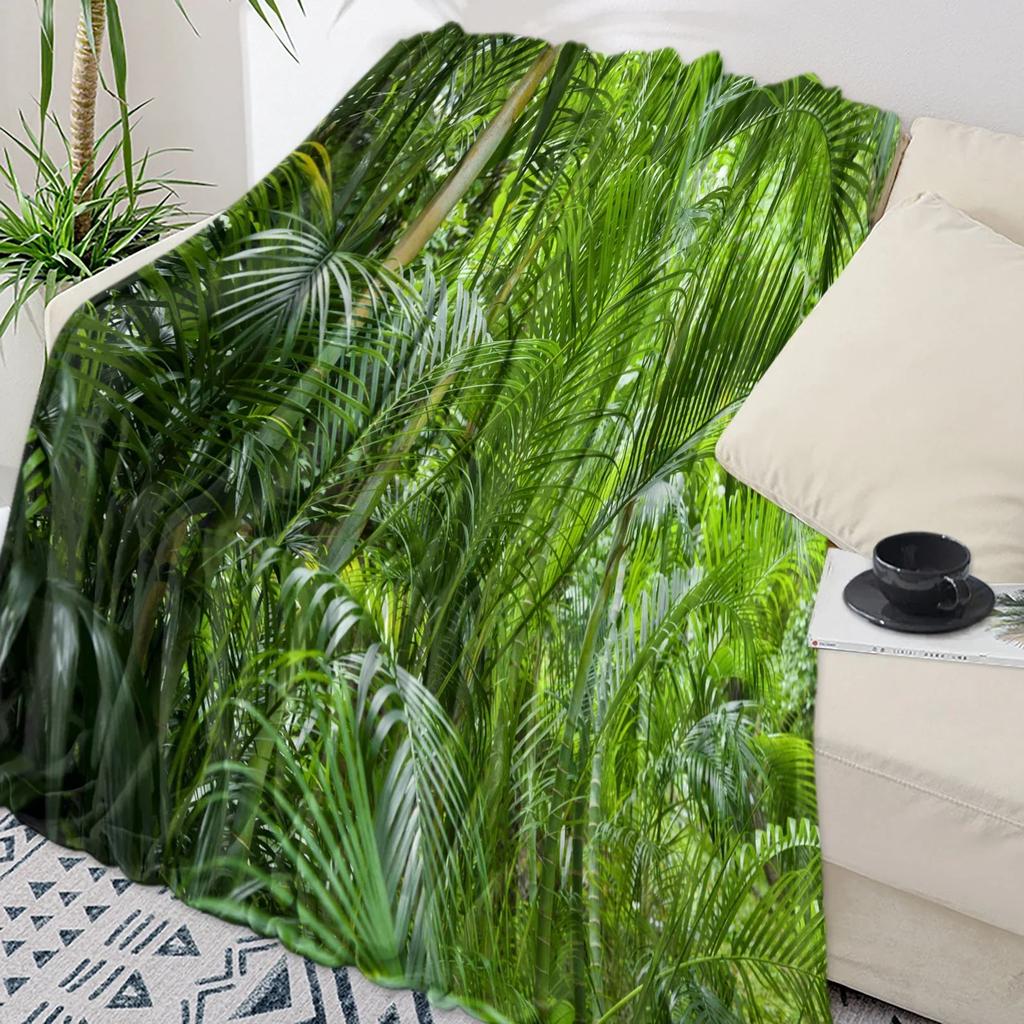Decke Dschungel Grün Blätter Wald Decke Weich Bequem Plüschdecken Warm Sofa Bettlaken