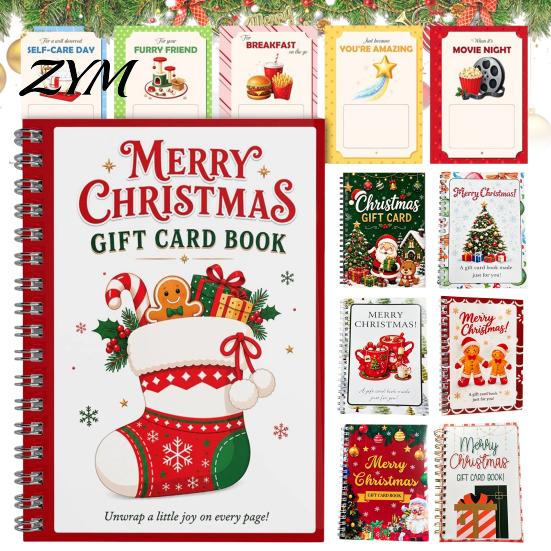 Themed Illustration Gift Organizer Christmas Card Book, 7" x 5" Spiral Bound Merry Creative Holiday Souvenir Book Booklet, Greeting Album Personalized