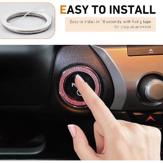 WZP 2PCS Bling Push To Start Button Cover, Crystal Rhinestone Engine Start Button Cover, Sparkling Car Interior Accessories for Women (Pink)