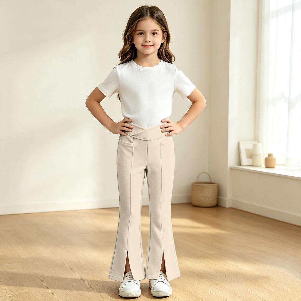 Kids' Yoga Pants with Pockets, High Waisted Color Stretch Casual Pants for Dance Running and Workout