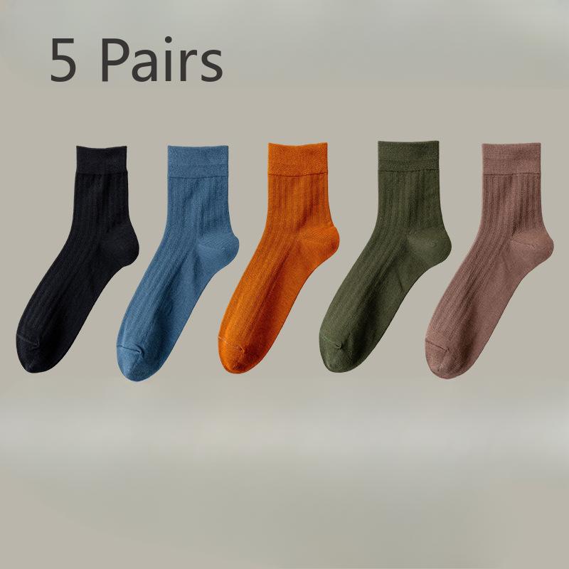 5 Pairs of Men's Spring and Summer Pure Cotton Deodorizing Sweat Absorbing Boneless Antibacterial Breathable Cotton Socks