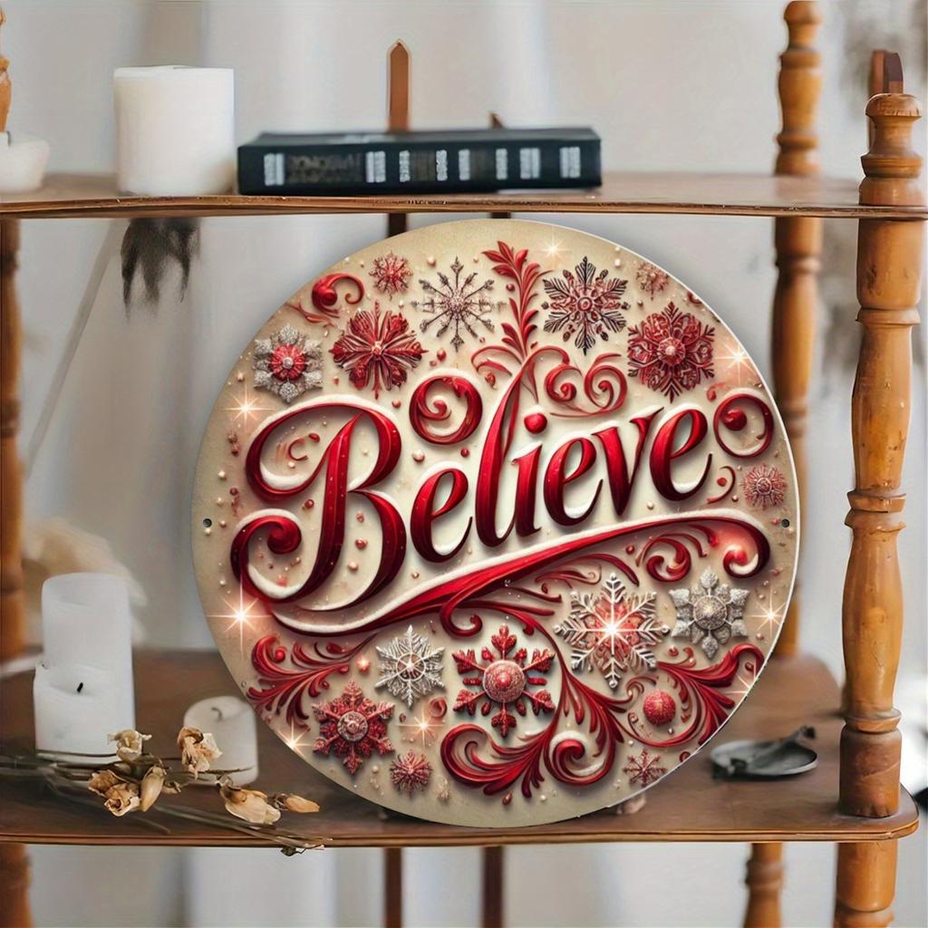 Believe" 2D Metal Sign with Christmas Print Design 7.8X7.8 inches (20X20 cm) Perfect for man cave garage and outdoor decoration