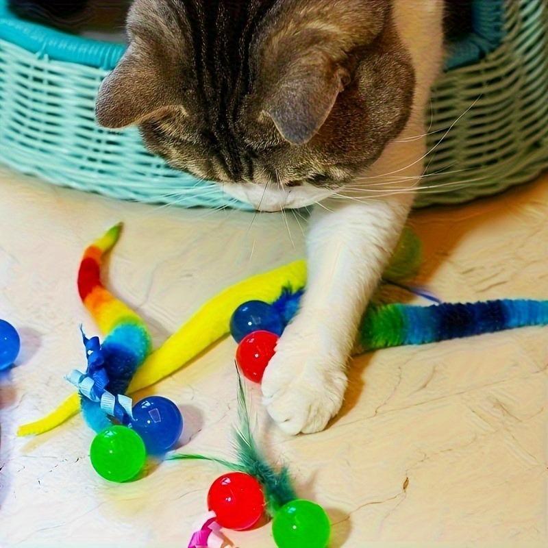 2 Stück/1 Stück Elastisches Katzenspielzeug, Raupen-Sprungball, Zubehör für Raupen-Hänselstock, Beruhigungs- und Haspelwerkzeug für Katzen