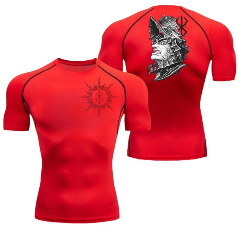 Men Compression Shirt for Workout Quick Dry Guts Print Top Breathable Sweat Absorbing Tight Fit Fitness T-Shirt Sweat-Resistant