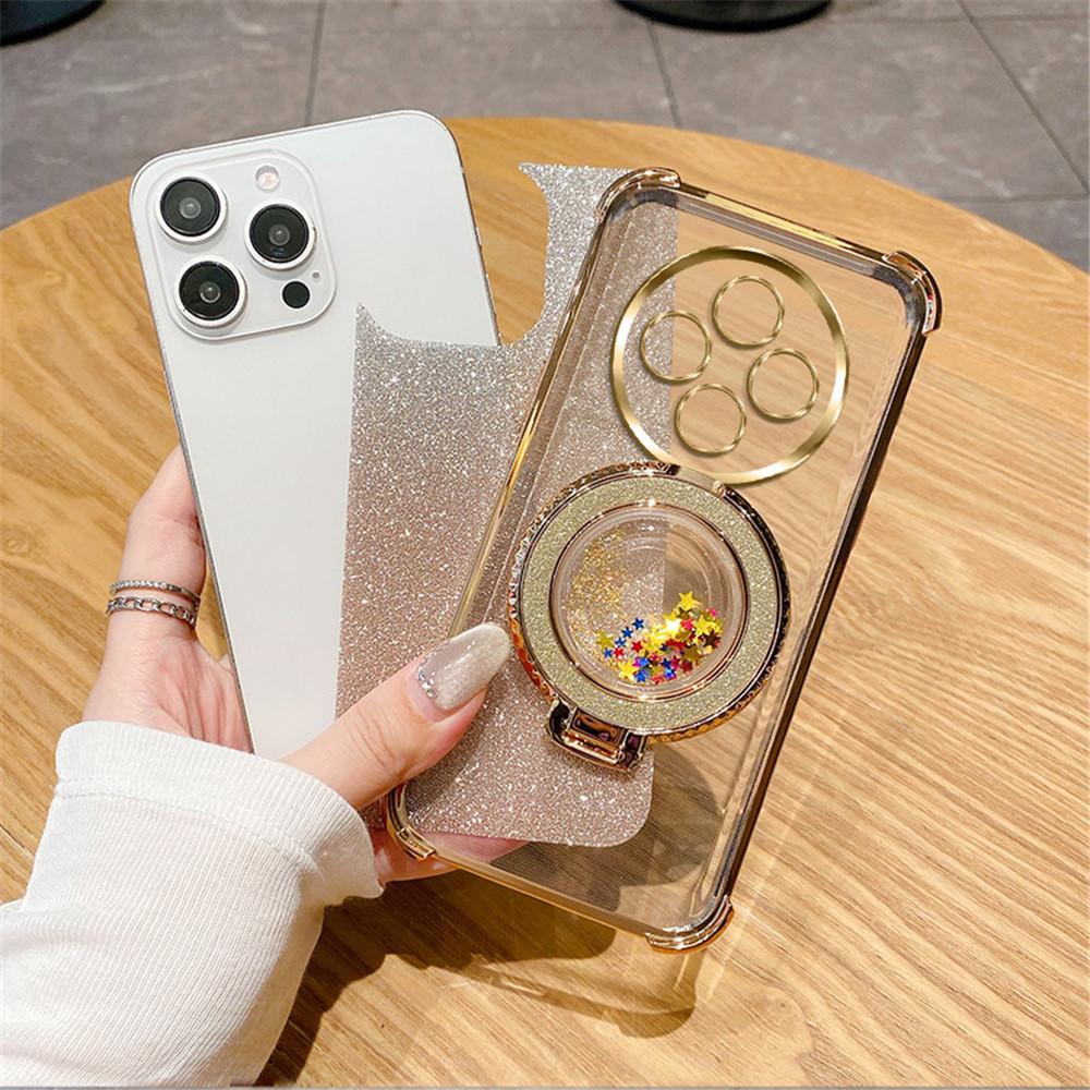 Magnetic Quicksand Bracket Phone Case For OPPO Reno 11F 5G 12 11 Pro A16 A16S A53S A54S A17 A5 A9 2020 Glitter Shockproof Cover