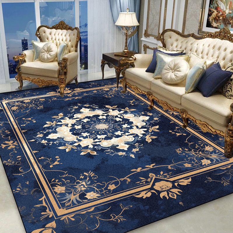 

Европейский Золотой Цветочный Ковер Гостиная Синий Декор Ковры для Зоны Дивана Нескользящий Домашний Спальня Гардеробная Мягкий Напольный Коврик Моющийся 60*90cm