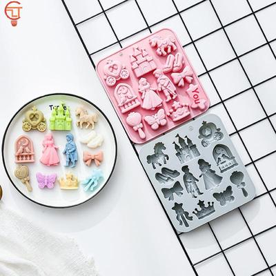 Silicone Mold for Fondant 12 Cavities Prince Princess 3D Bow Castle Horse Cake Decoration Baking Accessories for Parties