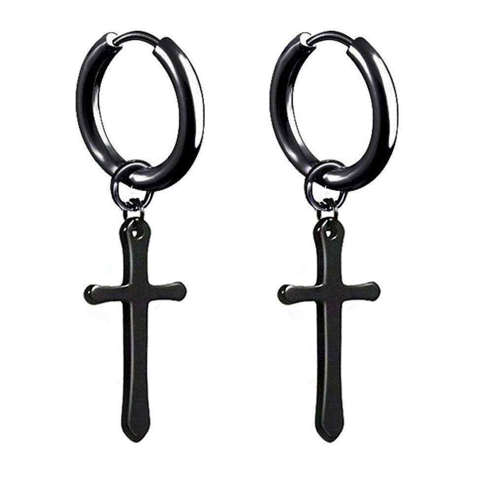 1 Pair Punk Stainless Steel Stud Earrings Black Earrings Set For Men Women Vintage Hip Hop Piercing Ear Fashionable and Minimalist Jewelry