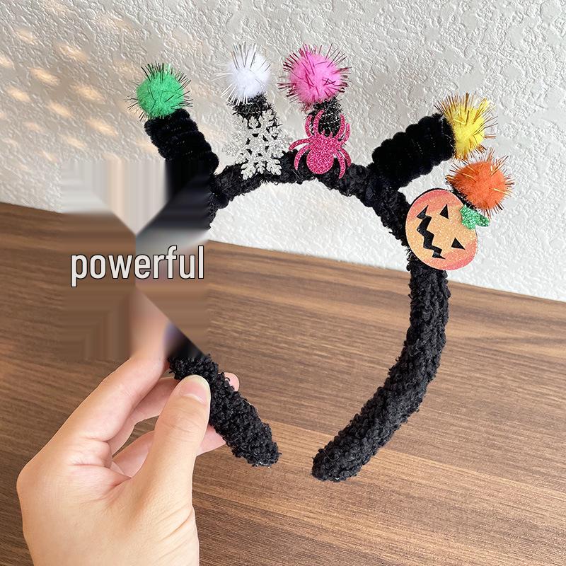 Halloween Skull & Butterfly Pom-pom Headband – Fun Plush Cartoon Party Hairband