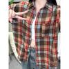 2025 Spring and Autumn New Shirt for Women Korean Version Retro Hong Kong Style POLO Collar Student Plaid Loose Jacket Shirt for Women