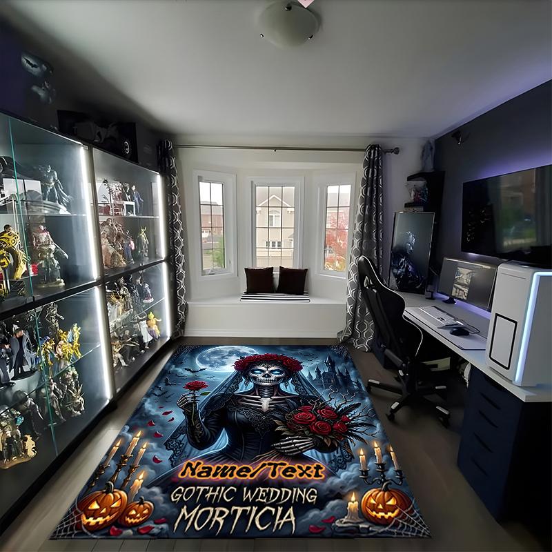 1PC Custom Name Gothic Morticia Theme Floor Mat Ideal for Living Room, Game Rooms, Office, Bedroom,Floor Mat Playful Design