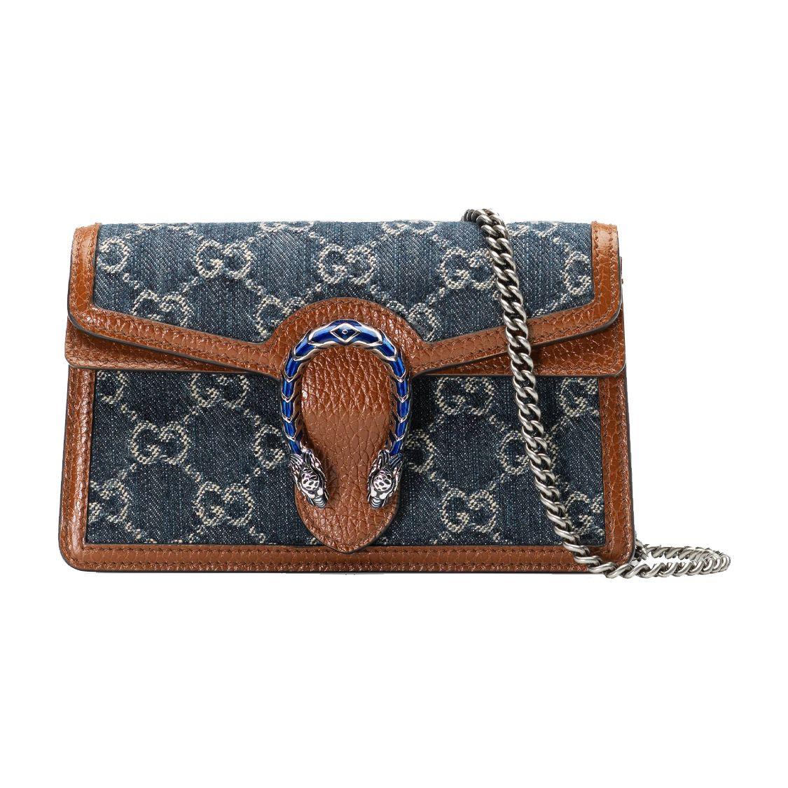 

Gucci Dionysus Tiger Head Buckle Logo Denim And Leather Chain Shoulder Bag Women shoulder bag Gray-Blue Brown 476432-2KQFN-4483 Gift Set(Basic Set+Box+Shopping Bag)