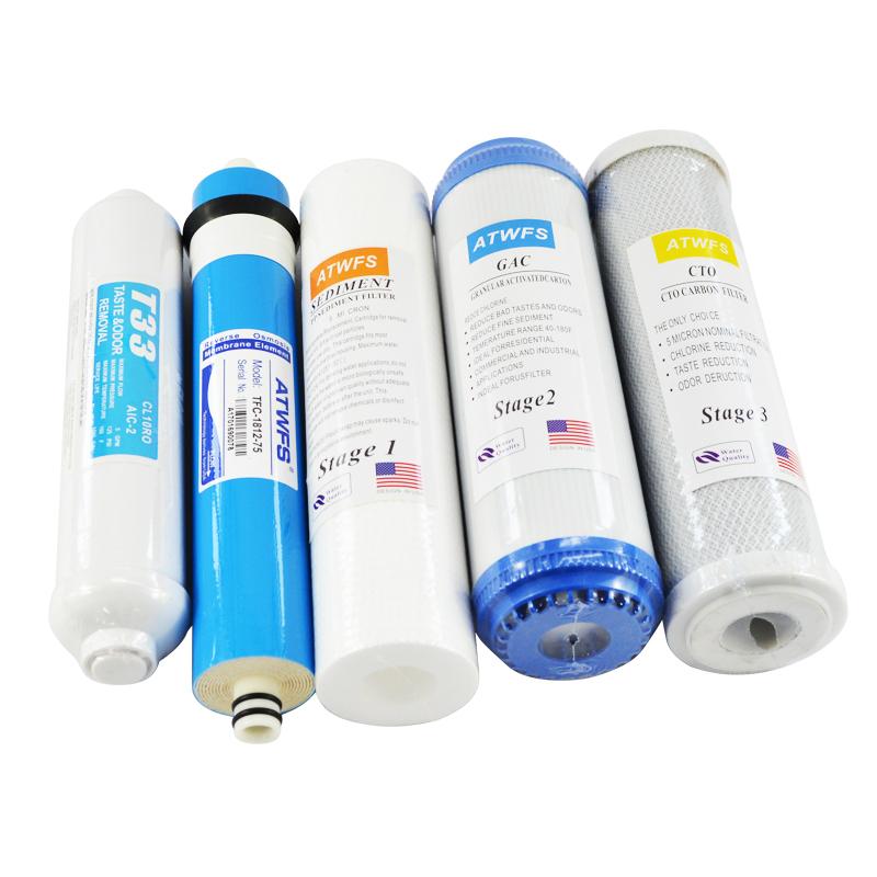 ATWFS Set di Sostituzione Cartucce Filtro Acqua RO a Osmosi Inversa a 5 Stadi con Membrana da 75 GPD