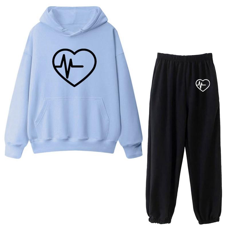 Womens Casual Hooded Sweatshirt Set Loose Fit College Style Printed Long Sleeve Top Drawstring Pants
