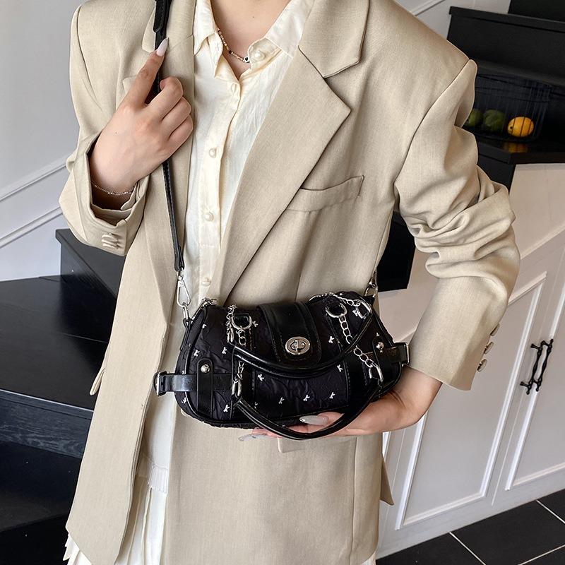 Premium Splicing Chain Handbag New Fashion Locomotive Shoulder Bag Large Capacity Commuter Messenger Bag