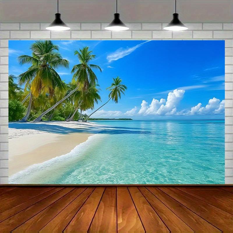 Hawaiian Tropical Beach Party Banner with Palm Trees and Turquoise Ocean 150X100