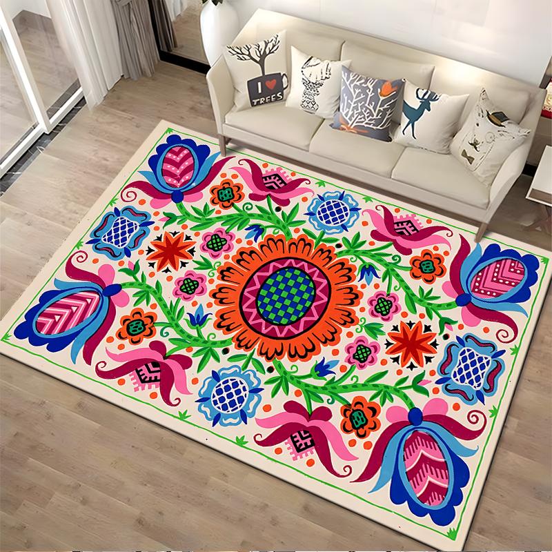 Colorful Floral Pattern Carpet with Bohemian Mandala Design, Area Rug. Suitable for Use As an Anti-slip for Living Room Bedroom Sofas