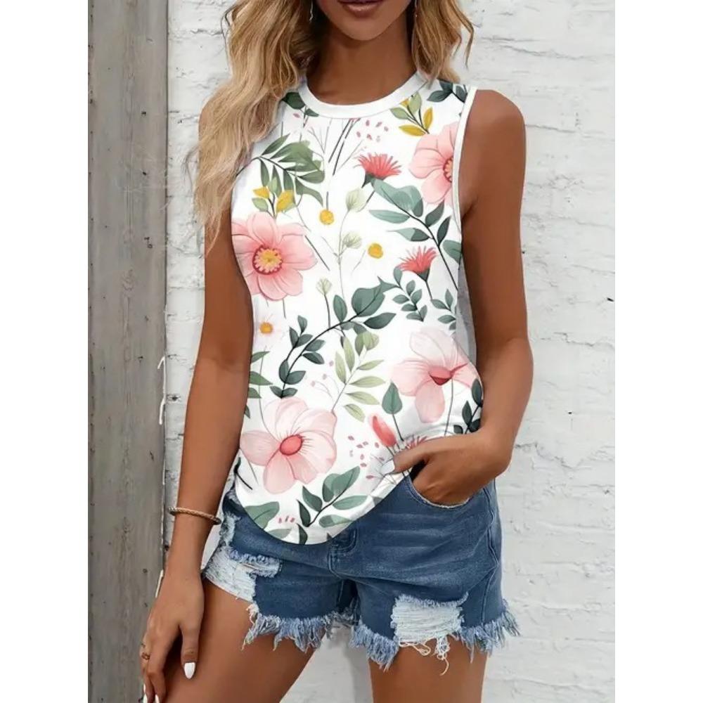 Fashion vest printed 3D printed women s summer casual round neck vest S