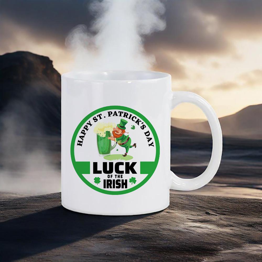 St.Patrick's Day Themed Mugs Green Pattern Coffee Mug 11 Oz Water Cups Four-leaf Design Breakfast Cup Cozy Gift for Family Tea