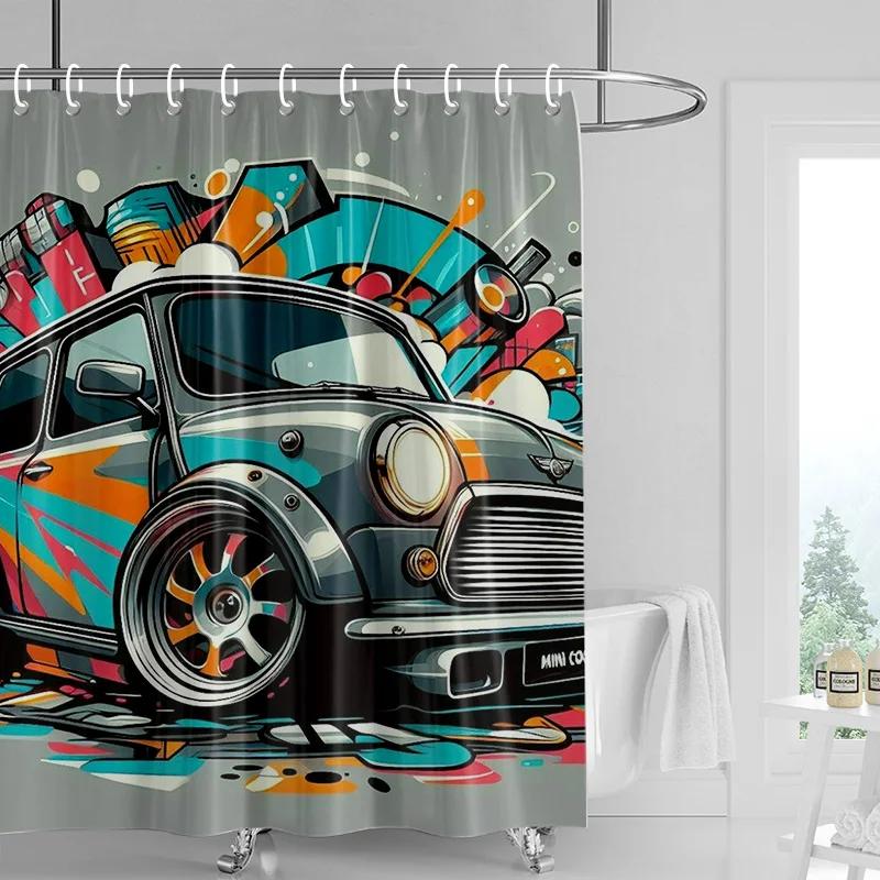 Car Pattern Shower Curtain Waterproof Bathroom Partition Curtain Bathroom shower curtain hooks 90x180cm 180x200cm