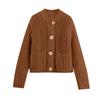 Women's Solid Color Coarse Needle Pocket Button Knit Cardigan Long Sleeved Sweater Jacket