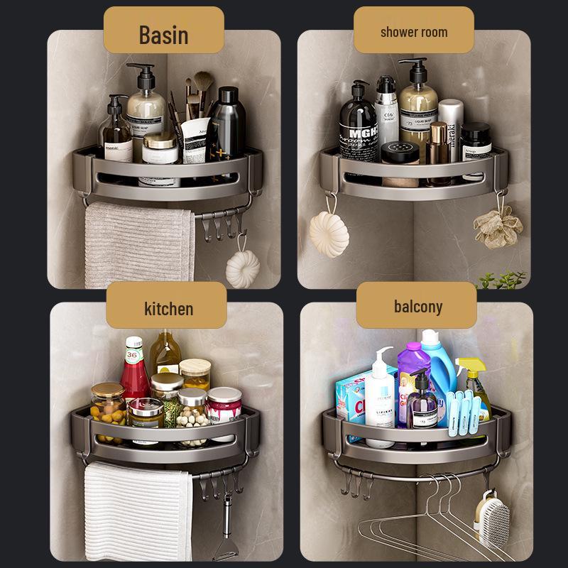 Gunmetal No-Drill Triangular Bathroom Shelf - Space Aluminum Corner Storage Basket
