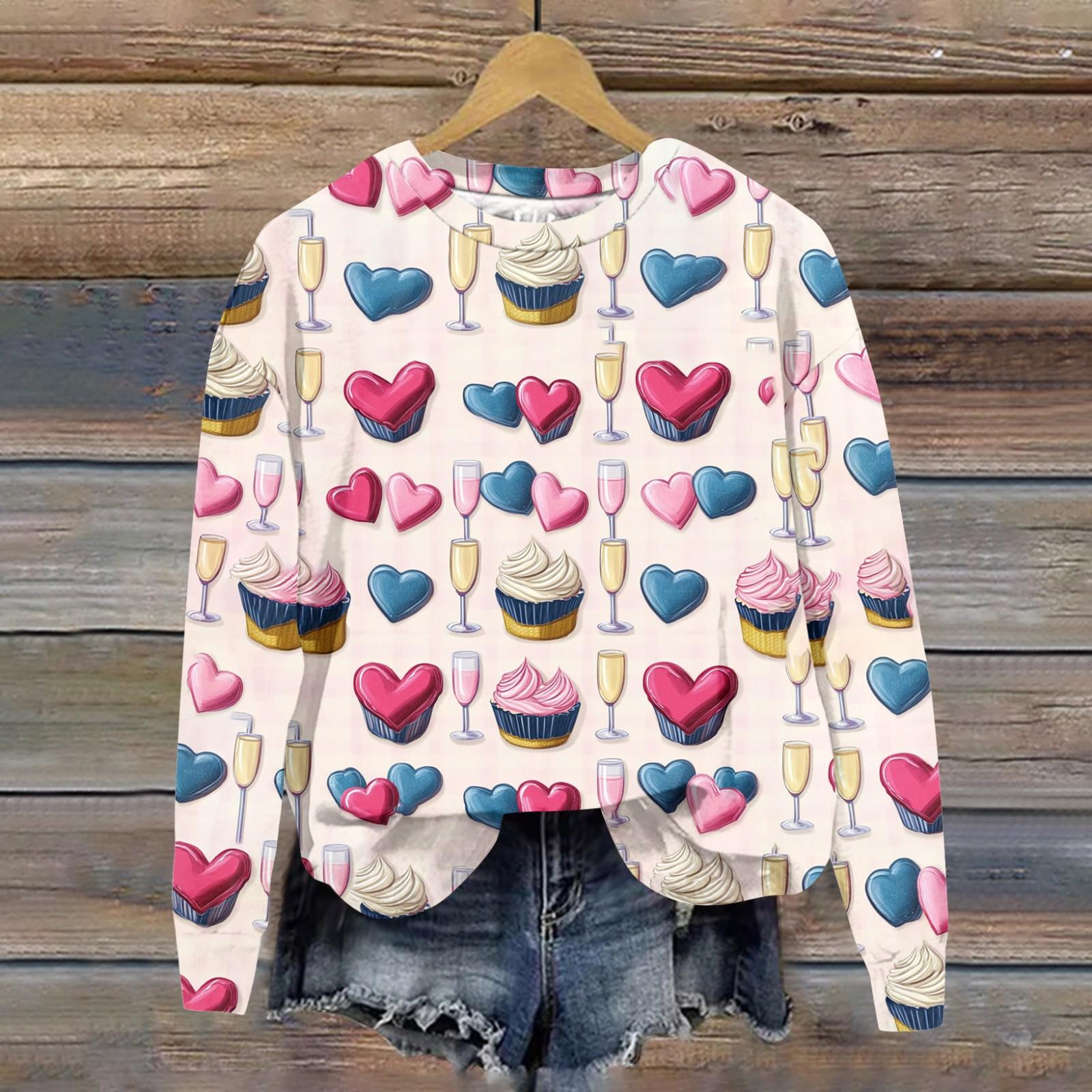 

Женская свободная повседневная толстовка с круглым вырезом и длинными рукавами на День святого Валентина, модный топ с длинными рукавами L синий