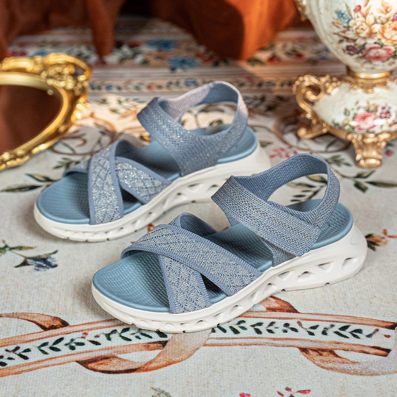 

Сандалии женские спортивные сандалии 2025 летние толстые подошвы со стразами вязаные сандалии повседневные удобные спортивные крутые тапочки 41
