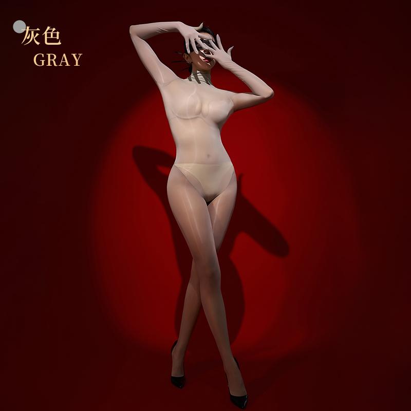 Sexy Women Cosplay Maid Tights 8D Oil Glossy Elastic Bodysuit Rompers One-Piece Thong Satin Five Finger Gloves Jumpsuits Leotard