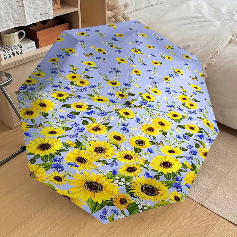 1PC Sunflowers Flowers Umbrella-8-Rib Reinforced Portable Folding Travel Suitable for All Seasons Outdoor Daily Use -J0352