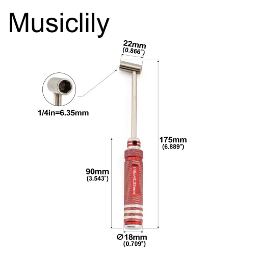 Musiclily Pro Hardened Steel 1/4" Box Truss Rod Wrench, Hex Wrench for Guitar/Bass Truss Rod Adjustment