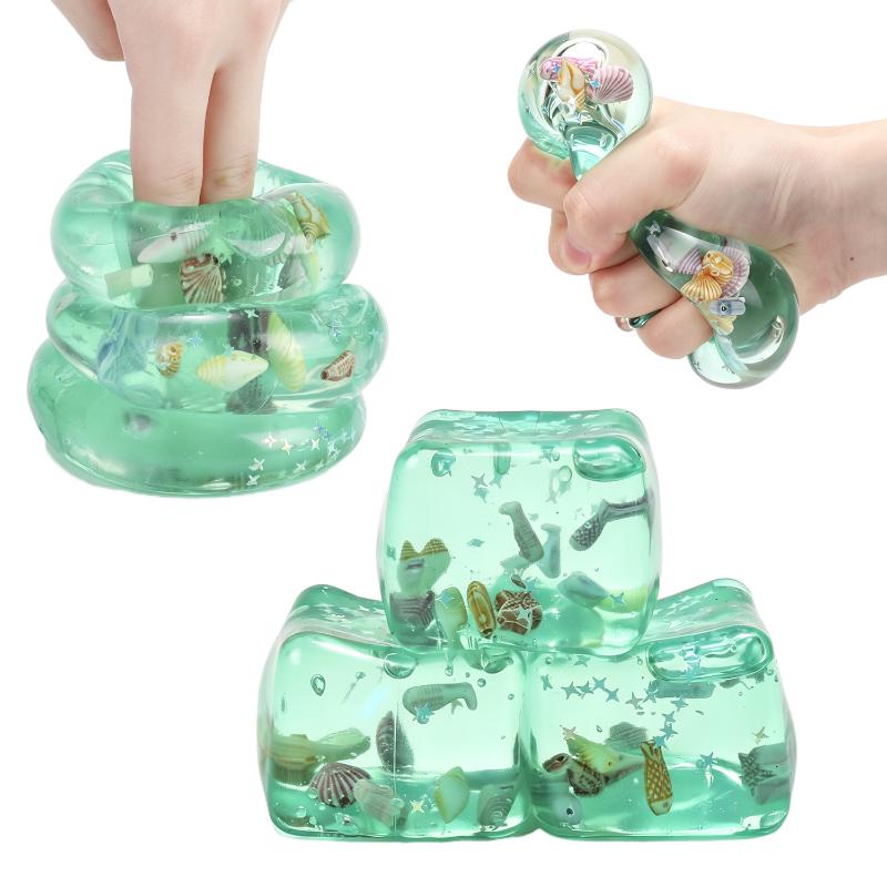 Ocean Ice Cube Squeeze Toy Maltose Fidget Ball With Seashell Stress Relief Sensory Toy Gift