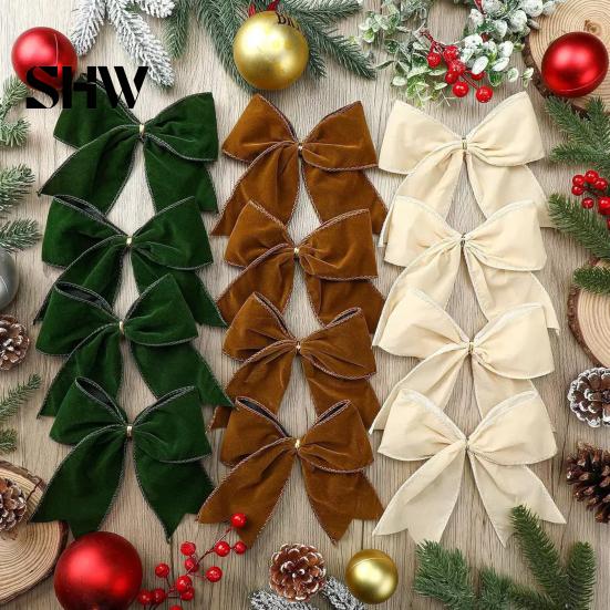 Retro Christmas Ornaments 2Pcs Tree Bow Decors, Velvet Fabric Holiday Wreath Hanging Ornament Decorations for Home, Festive Garland Wedding
