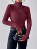 2024 Autumn/Winter High Neck V-Neck Long Sleeve Ribbed Knit Top