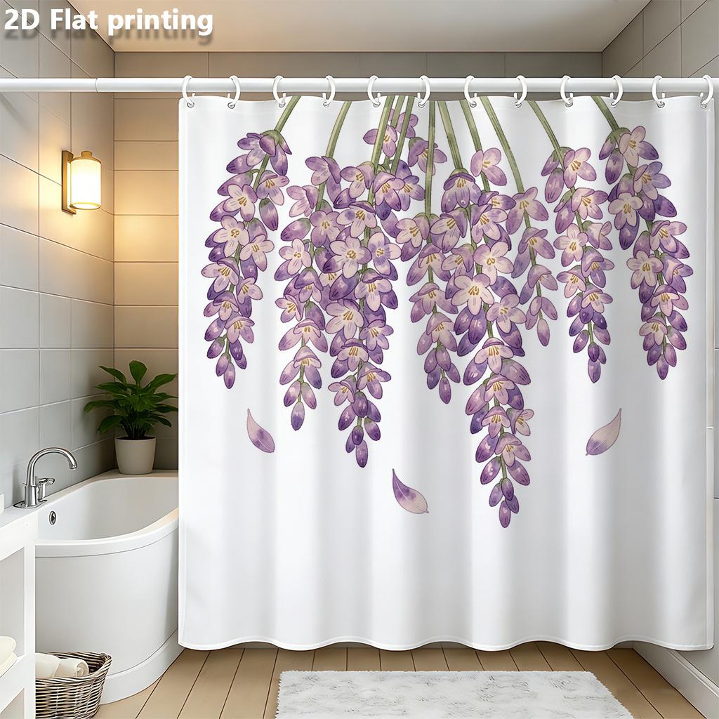 

Watercolor Wisteria Shower Curtain 1Pc Polyester 2D Flat Print 70.8X70.8 Inch Lavender Blooms & Falling Petals Bathroom Decor W60H190(CM)-1 Pcs