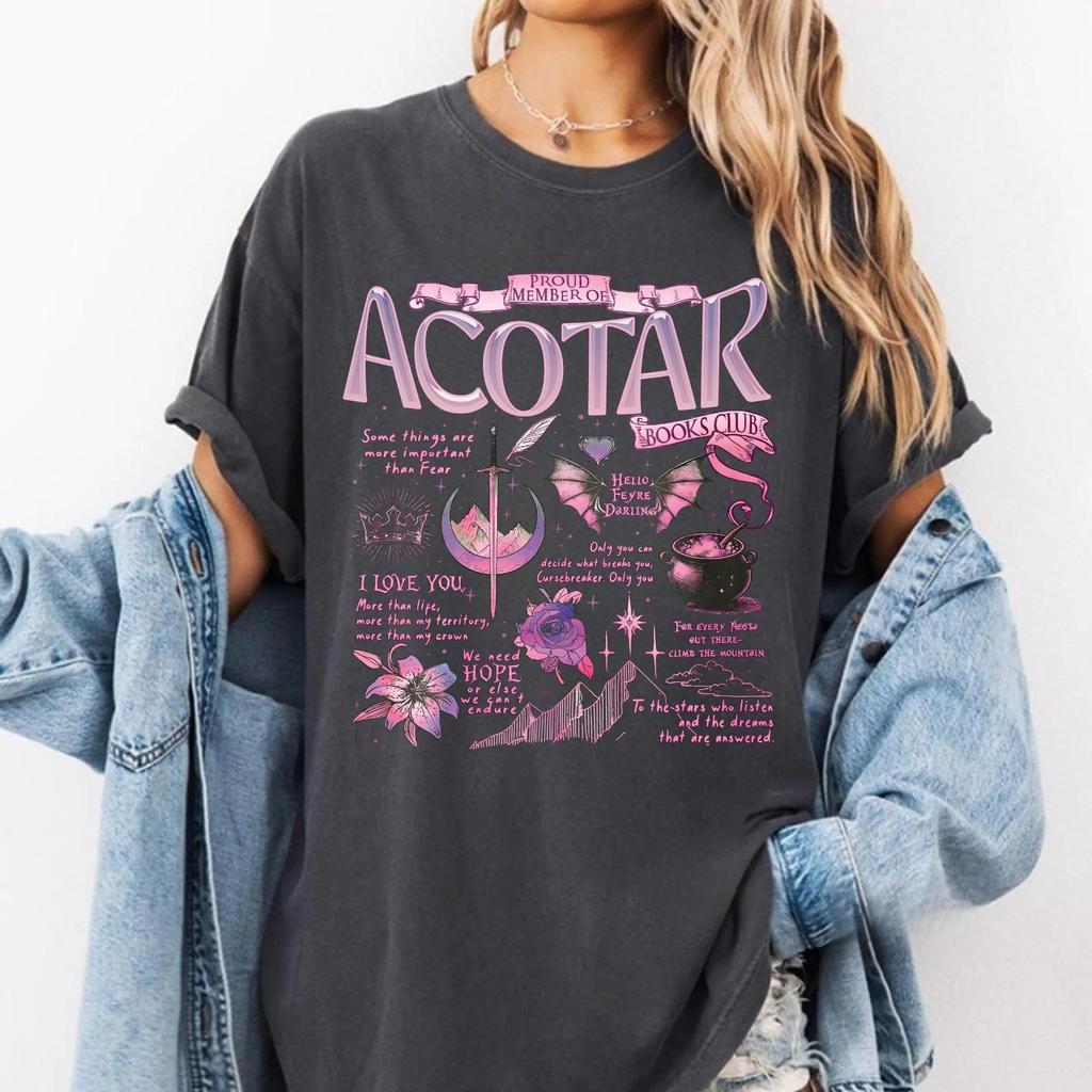 Summer Womens Vintage ACOTAR Proud Book Club Member TShirt Cotton and Breathable Short Sleeve Streetwear Oversized Loose Casual