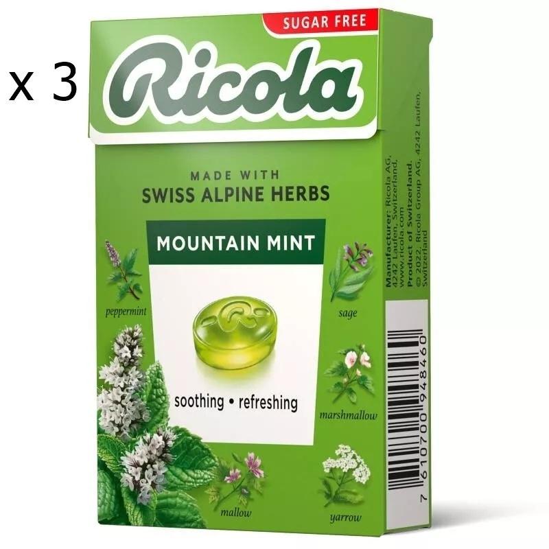 

3 пастилки Ricola Mountain Mint Swiss Herb 40 г 3 x 40g зелений