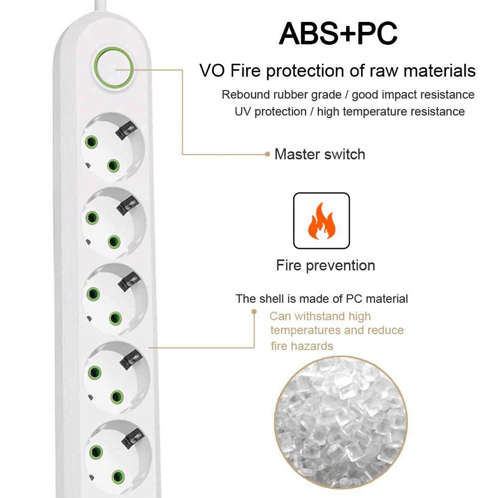 EU-plugg AC-uttak Smart Home Multiprise Power Strip Forlengelsesledning Strømuttak Nettverksfilter Med USB-porter Hurtiglading