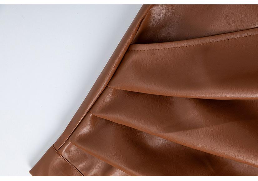 2025 Spring/Summer Women's PU High-Waisted Zipper Ruffle Skirt - European & American Sexy Fit