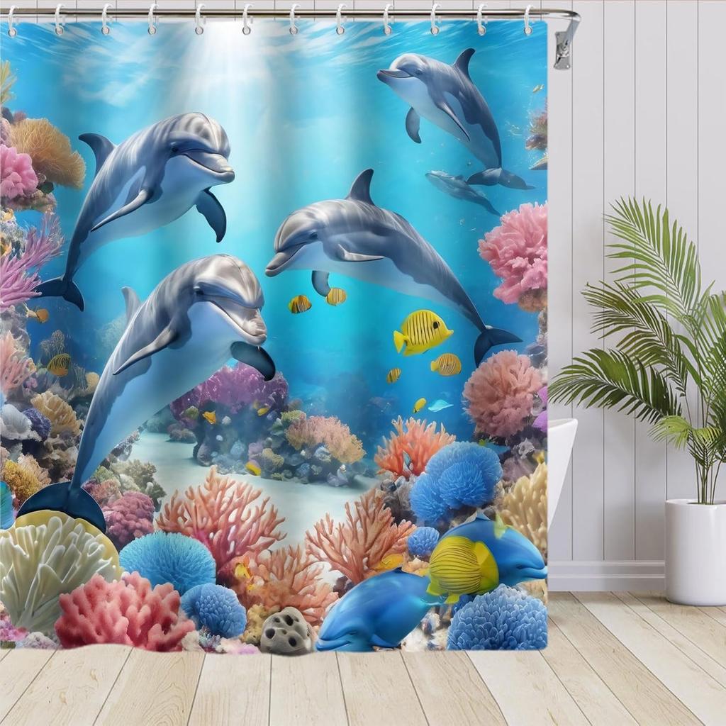 Tropical Shower Curtain Green Palm Leaves Hibiscus Red Flowers Pineapple Shower Curtains for Bathroom Watercolor Art Botanical