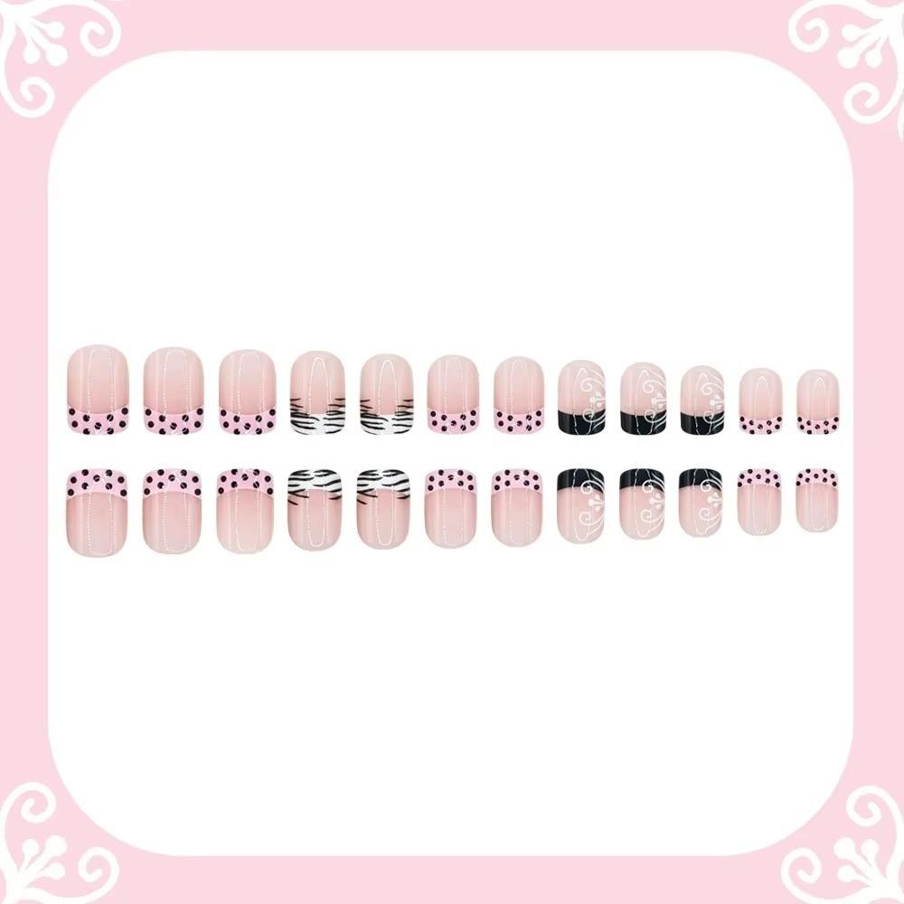 Polka Dot Pattern Press On Nails DIY Nail Art Short Square Nails Fashion Full Cover Nails