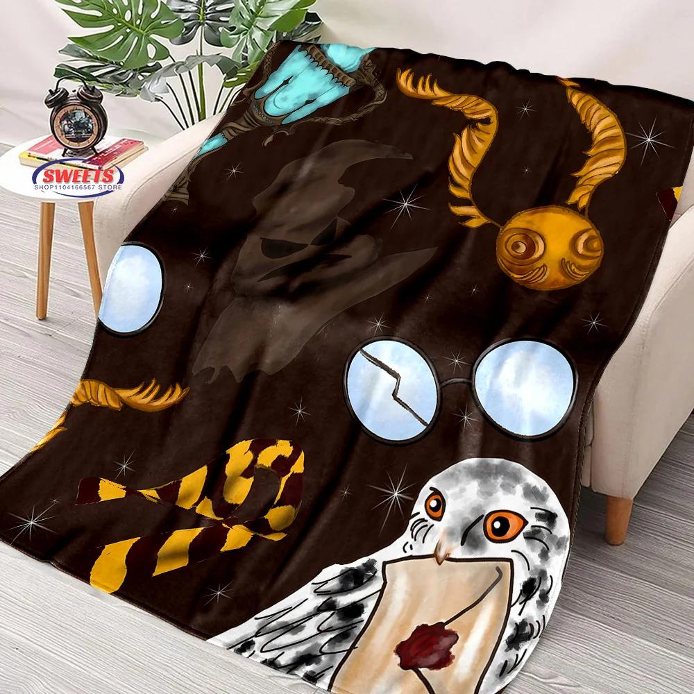 Soft Flannel Throw Blanket with Magic Hat Pattern for Bedroom Sofa Picnic Outdoor Leisure Nap Gifts
