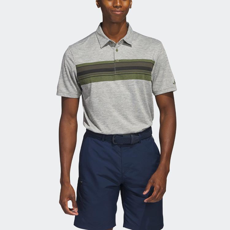 Adidas Chest Graphic Polo Shirt Striped Color Block Golf Short Sleeve Men Polo Shirts Rock-Olive HR7996