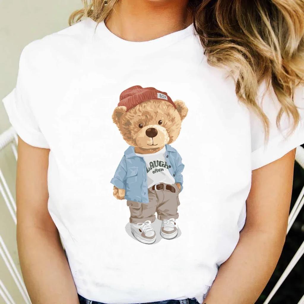 Printed Women's 90s Cute Clothing Short Sleeve Clothing Cartoon Cute Bear Pattern T-shirt Fashion Women's Casual Versatile T-shi