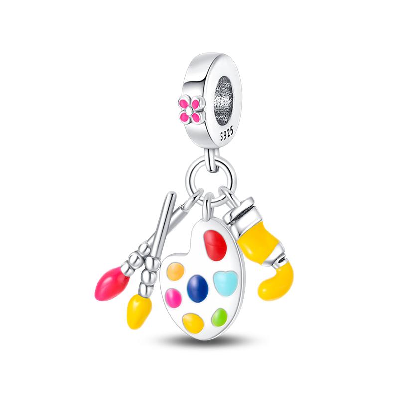 New S925 Silver Color Eggshell Painter's Palette Artist Charms Beads Fit  S925 Original Bracelets DIY Jewelry Birthday Gift