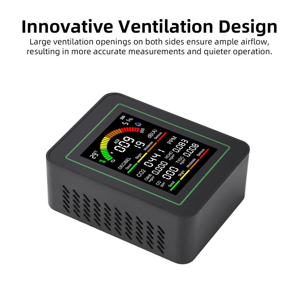 9-in-1 Luftqualitätsmonitor Kohlendioxid Lufttester Temperatur-/Feuchtigkeitsmesser Lärm-/CO2-/TVOC-/AQI-/C6H6-/HCHO-/CO-Detektor